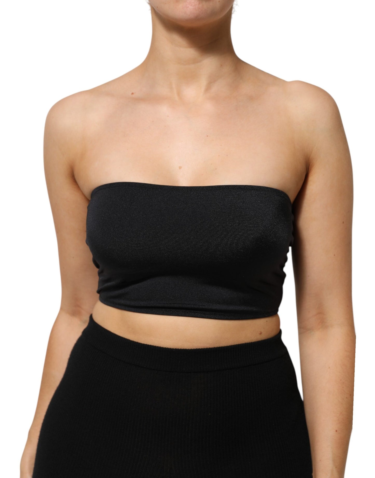 Black Nylon Blend Bandeau Strapless Tube Top