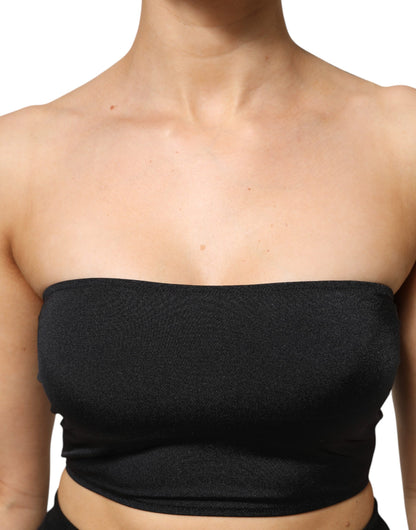 Black Nylon Blend Bandeau Strapless Tube Top