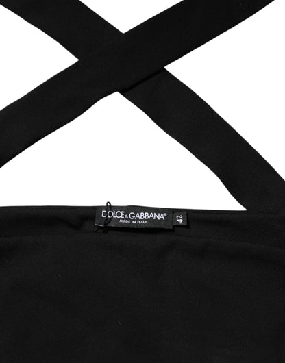 Black Viscose Halter Off Shoulder Cropped Top