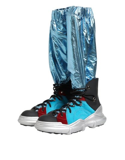 Blue Lace Up Over The Knee Socks Men Boots Shoes