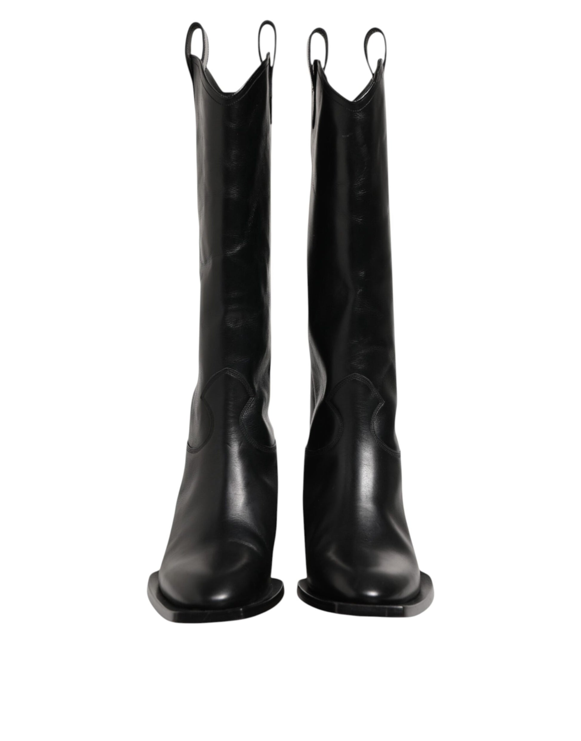 Black Leather Over The Calf Biker Boots Shoes