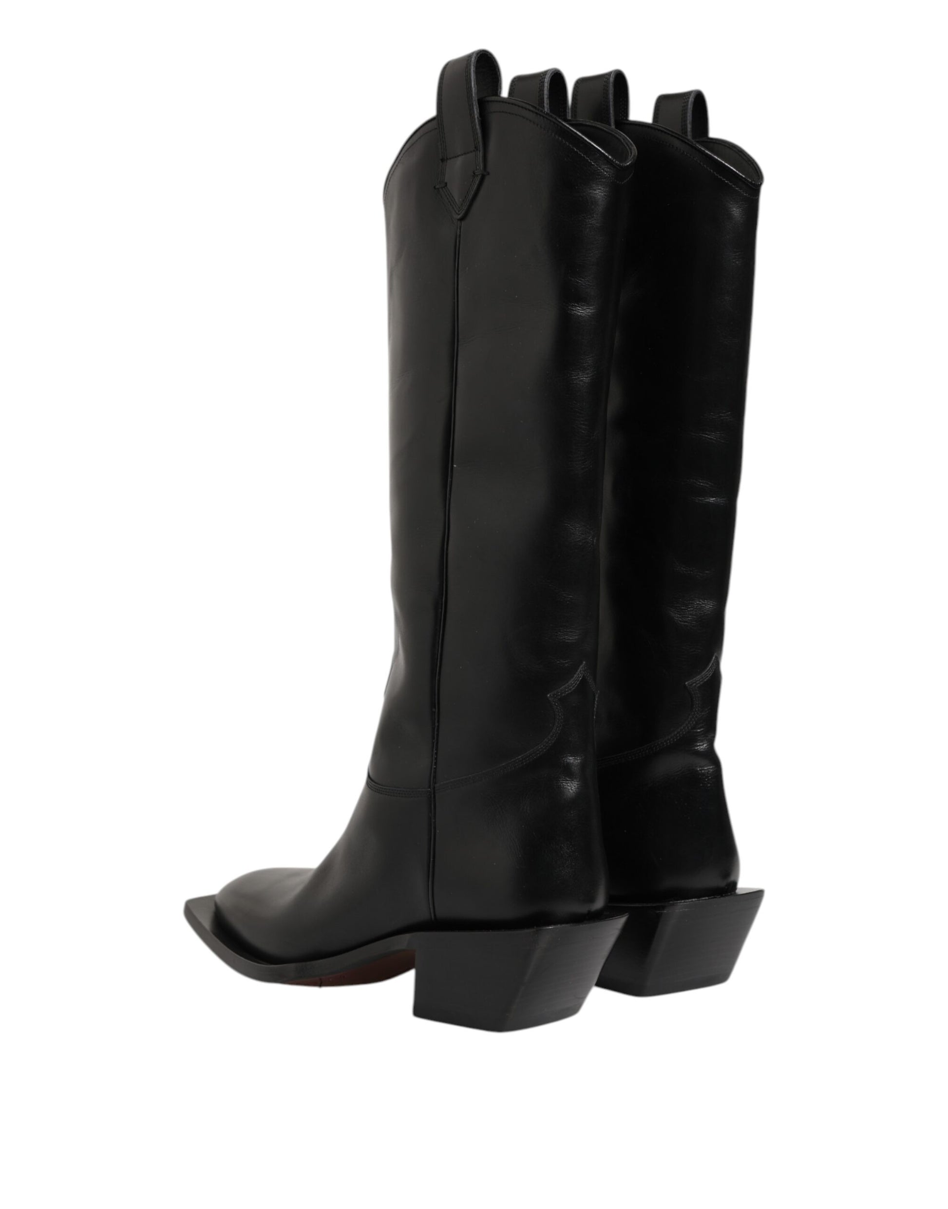 Black Leather Over The Calf Biker Boots Shoes