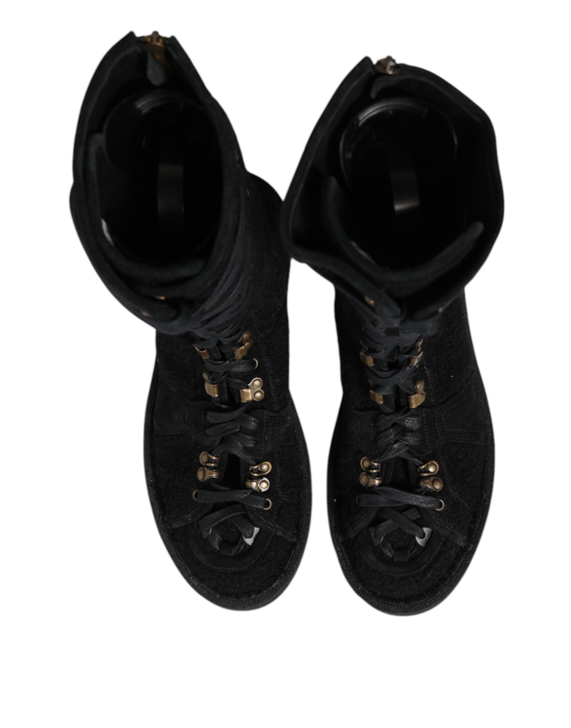 Black Alpaca Wool Suede Mid Calf Boots Shoes