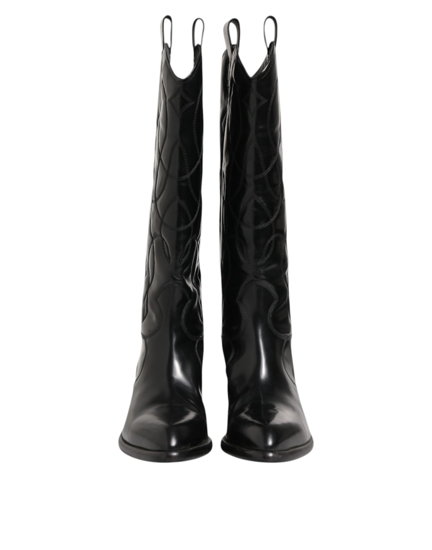 Black Leather Over The Calf Biker Boots Shoes