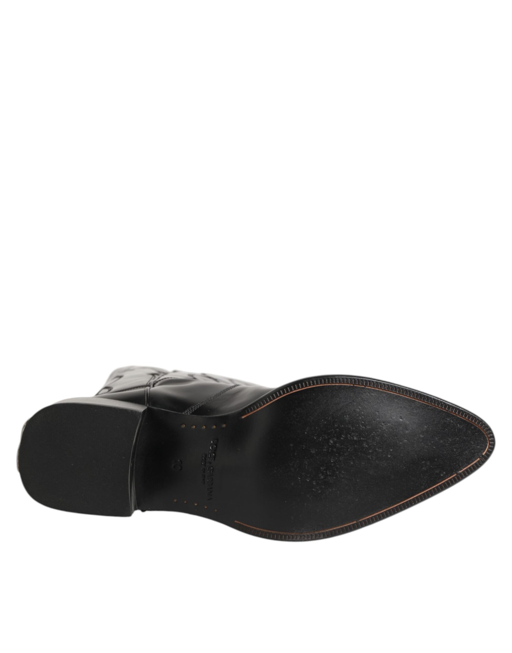 Black Leather Over The Calf Biker Boots Shoes