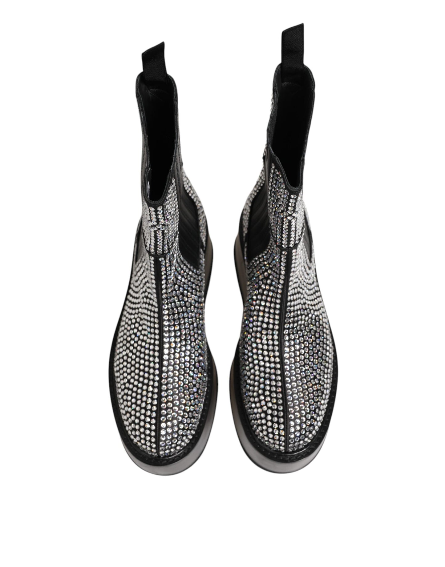 Black Crystal Strass Mid Calf Short Boots  Shoes