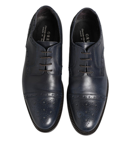 Blue Leather Wingtip Lace-up Formal Derby Shoes
