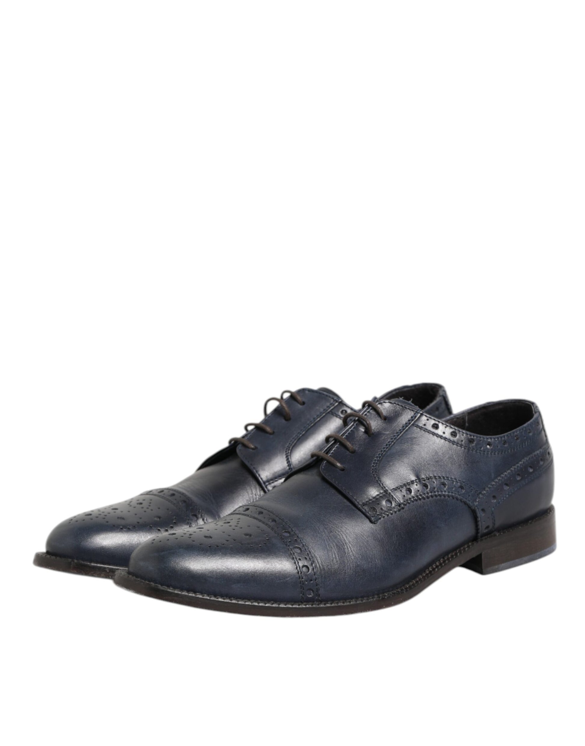Blue Leather Wingtip Lace-up Formal Derby Shoes