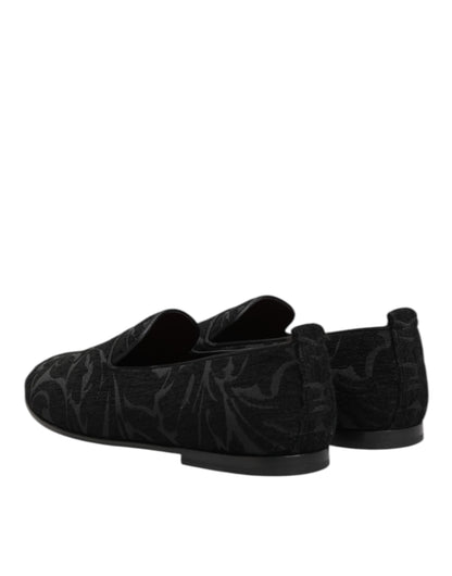 Black Brocade Loafers Slip On Men Dress Shoes