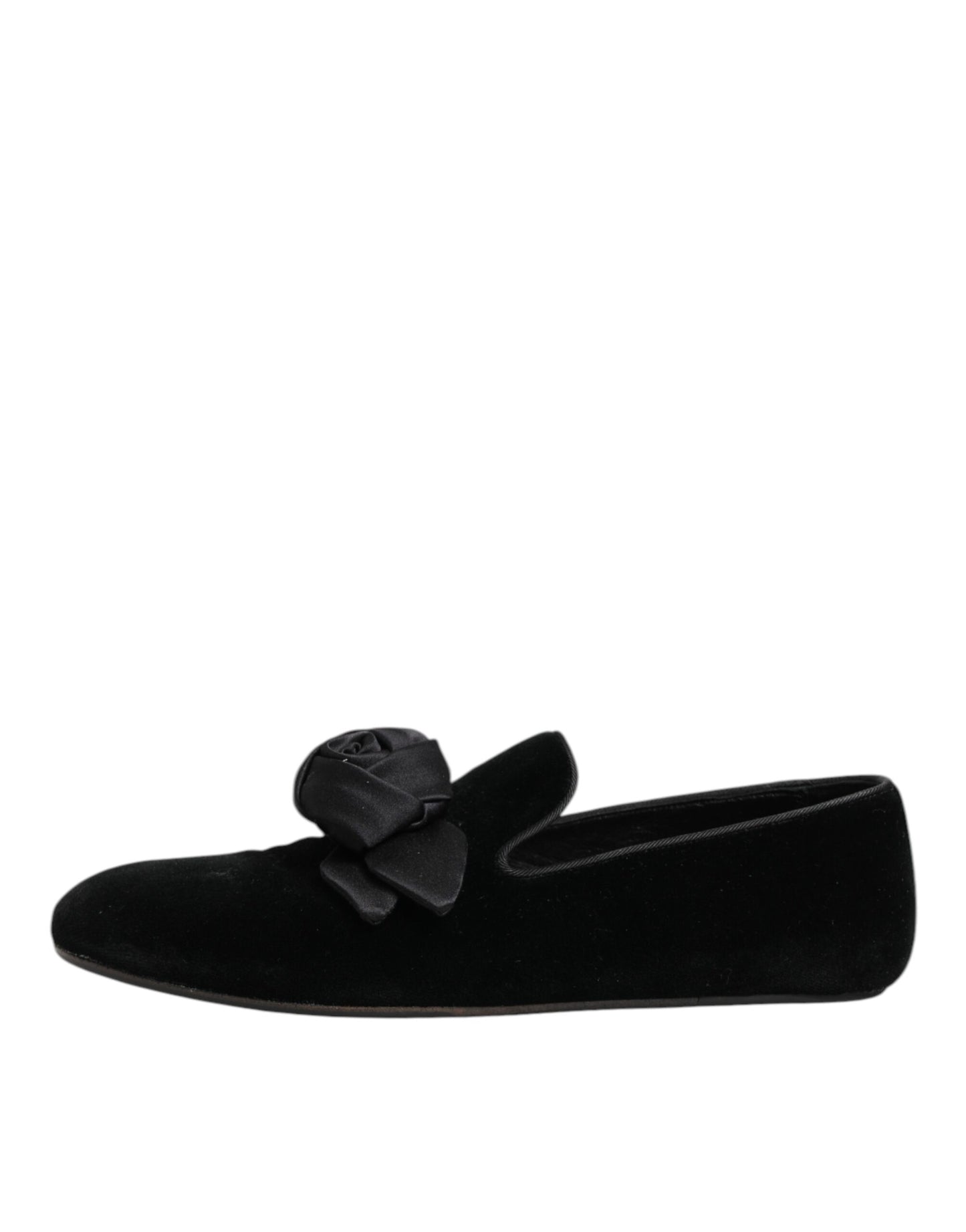 Black Suede Cotton Rose Slip On Loafers Shoes