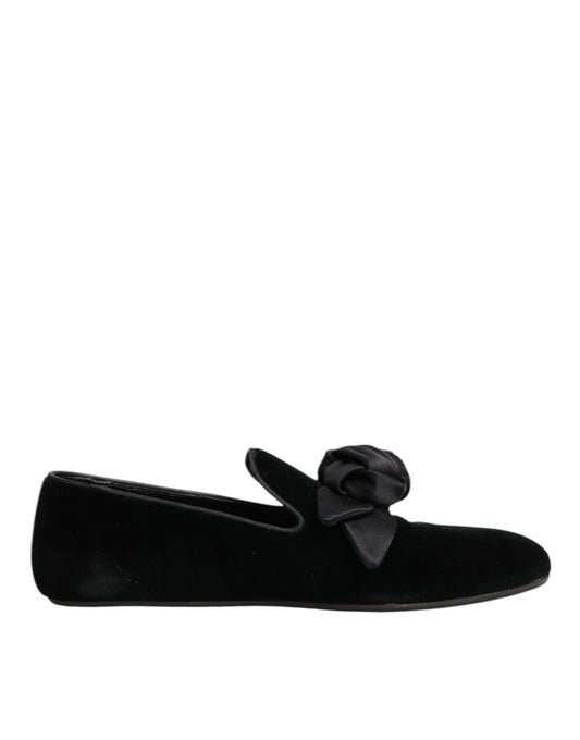 Black Suede Cotton Rose Slip On Loafers Shoes
