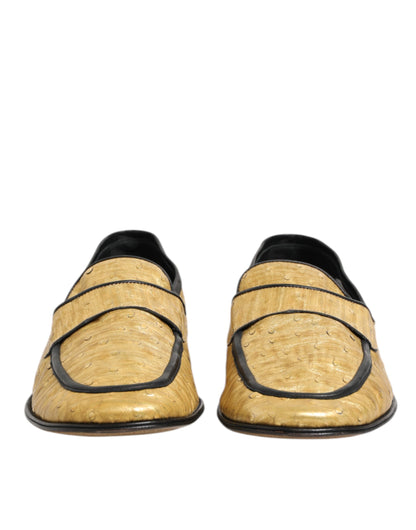 Yellow Black Leather Slip On Loafers Shoes