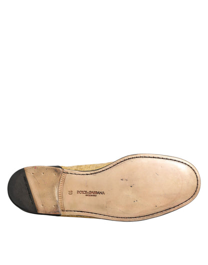 Yellow Black Leather Slip On Loafers Shoes