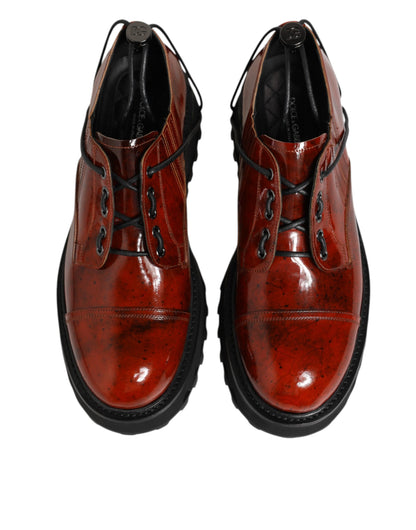 Brown Red Leather Lace Up Derby Dress Shoes