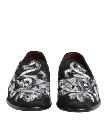 Black Silver Sequined Loafers Men Dress Shoes