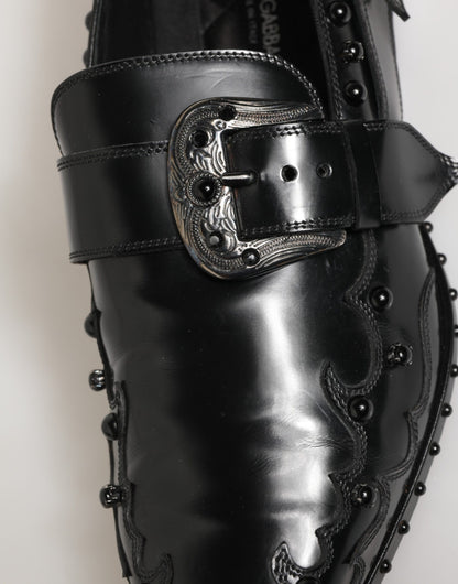 Black Embellished Dress Monk Strap Shoes