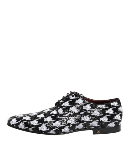 Dress Black White Sequined Lace Up Derby Shoes