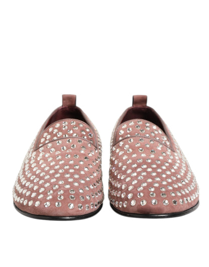 Pink Suede Crystals Loafers Men Dress Shoes