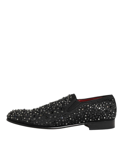 Black Suede Crystal Embellished Loafer Shoes