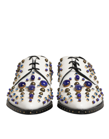 White Leather Crystals Embellished Dress  Shoes
