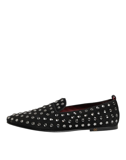 Black Crystal Embellished Loafers Dress Shoes