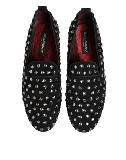 Black Crystal Embellished Loafers Dress Shoes