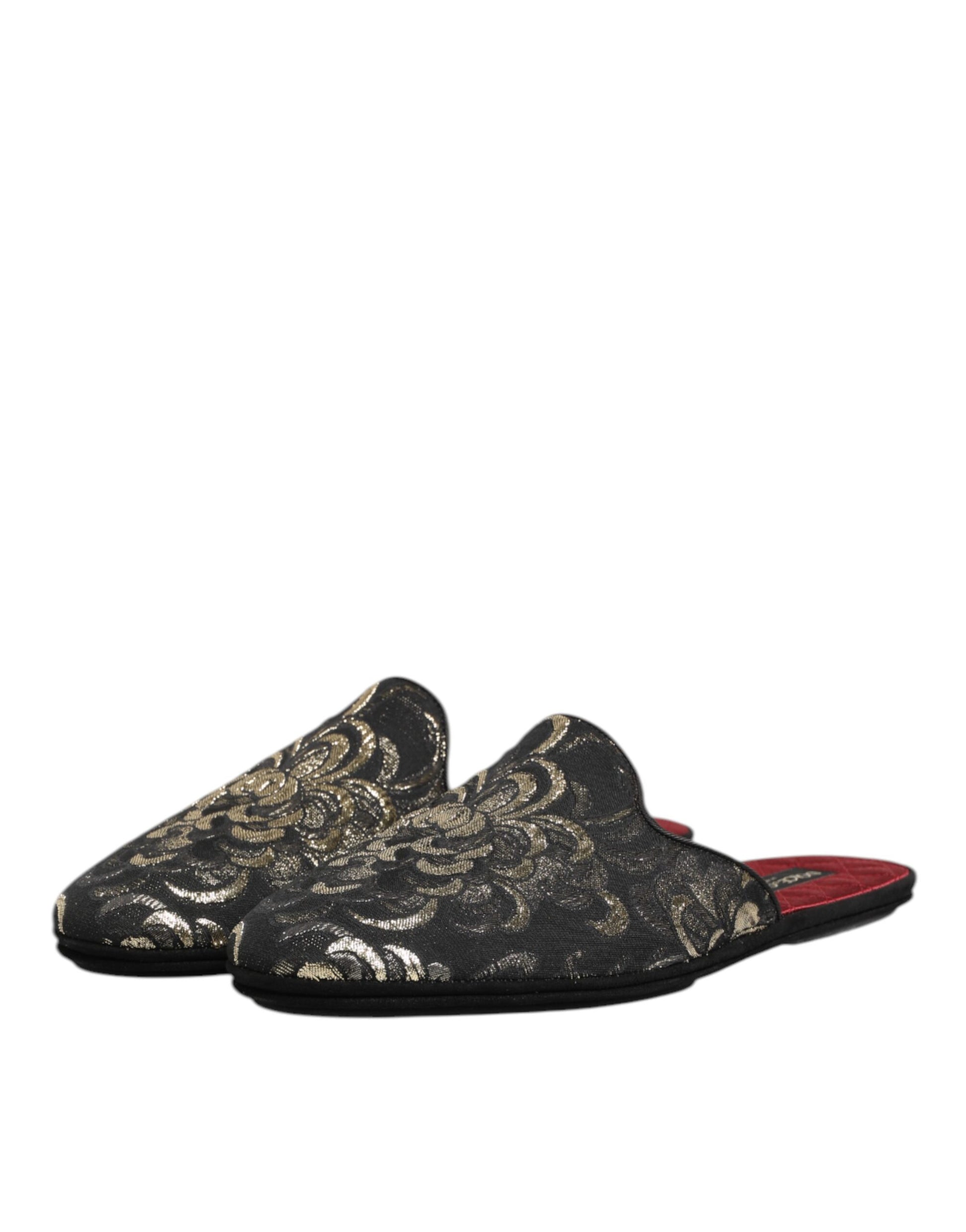 Black Floral Jacquard Slides Slippers Shoes