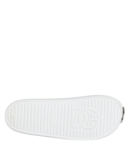 White Logo Slides Sandals Men Beachwear Shoes