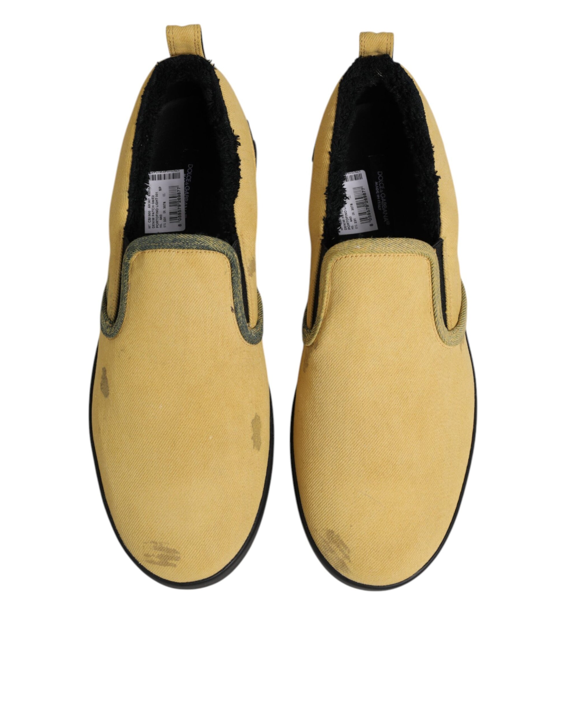 Yellow Cotton Low Top Slip On Sneakers Shoes