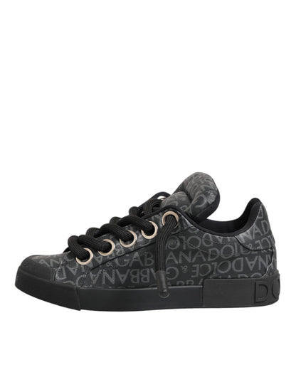 Black Cotton Denim Logo Low Top Sneakers  Shoes