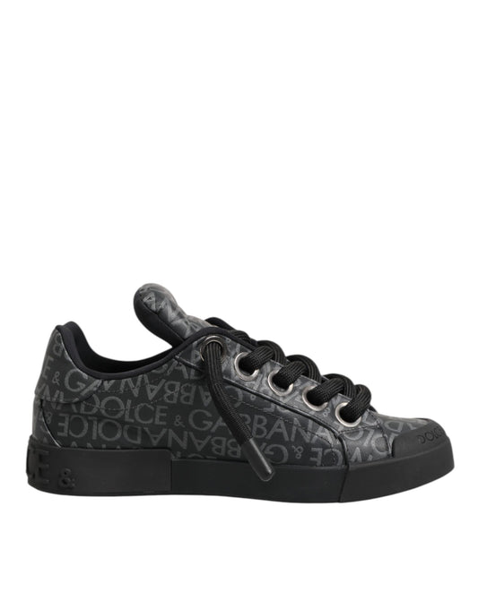 Black Cotton Denim Logo Low Top Sneakers  Shoes