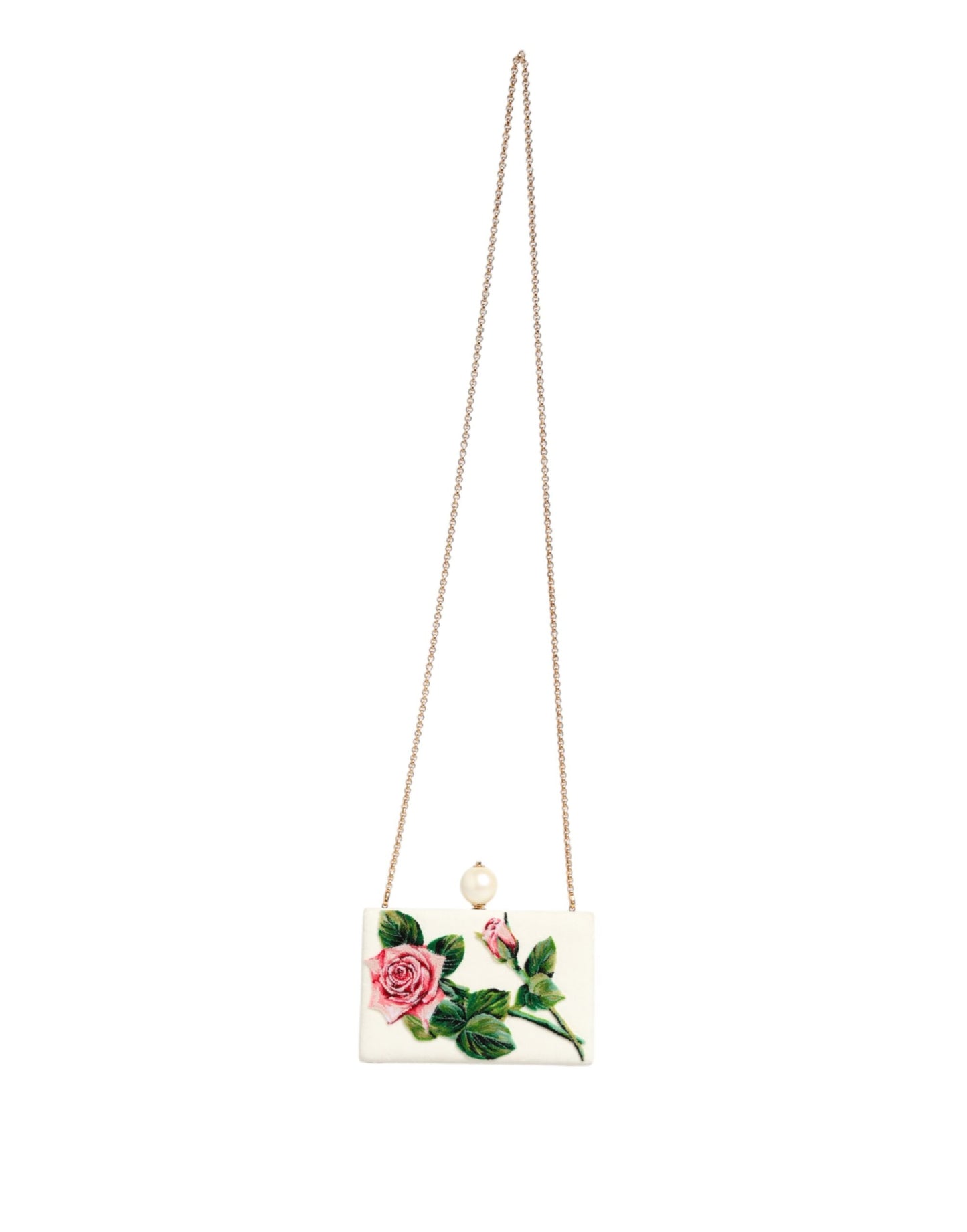 White Rose Embroidery Silk Gold Frame Clutch Purse Bag