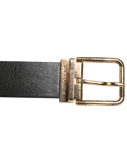 Black Leather Gold Silver Coin Buckle Belt