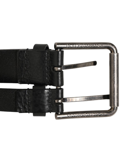 Black Double Strap Leather Silver Buckle Belt