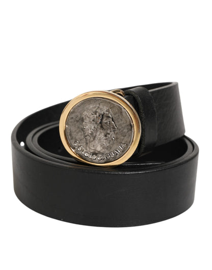 Black Leather Coin Buckle Classic Men Belt