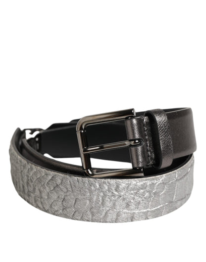 Black Silver Pebbled Texture Leather Buckle Men Belt