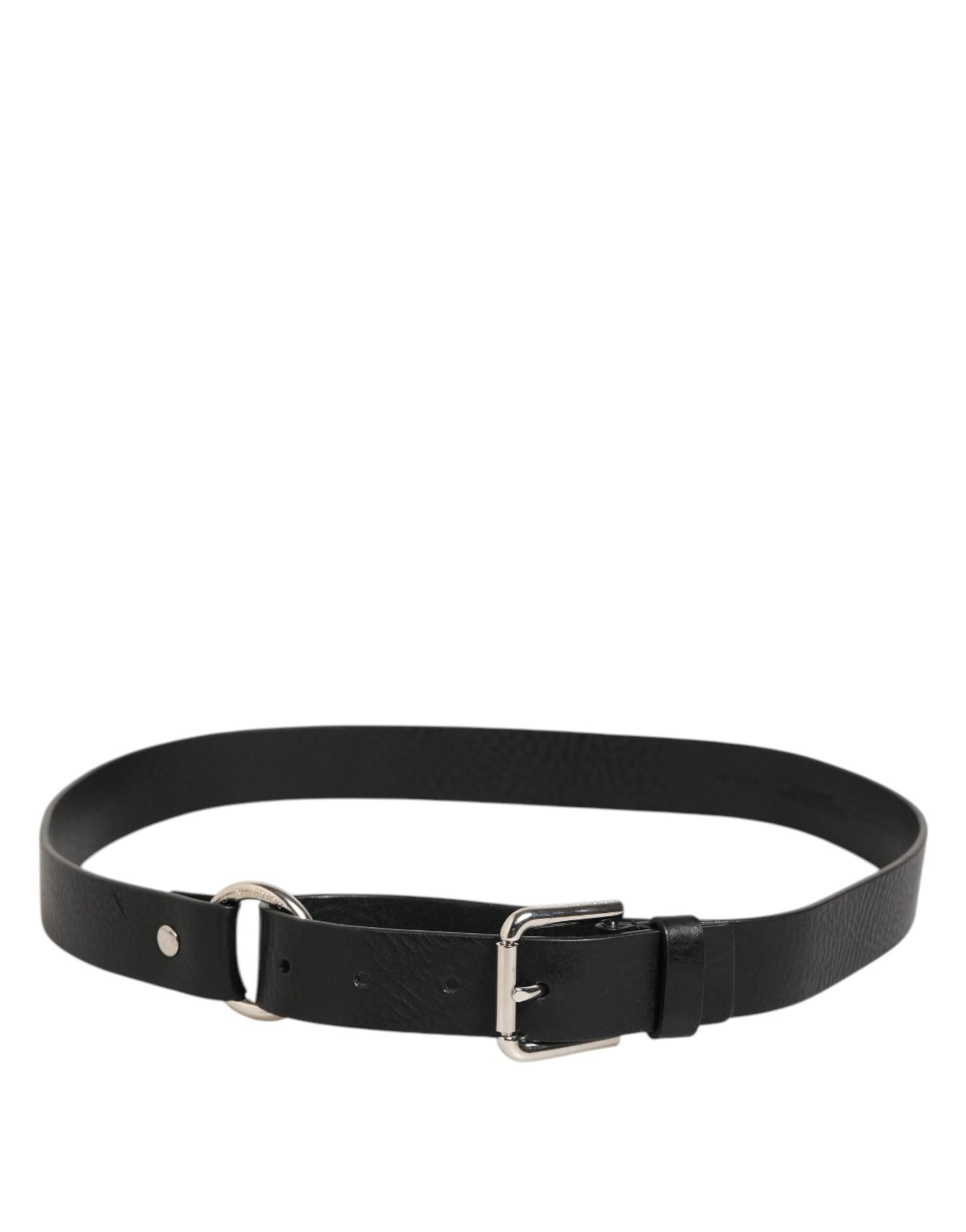Black Leather Classic Metal Logo Buckle Belt