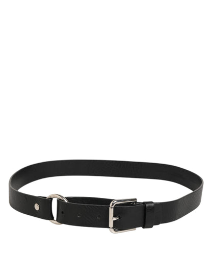 Black Leather Classic Metal Logo Buckle Belt