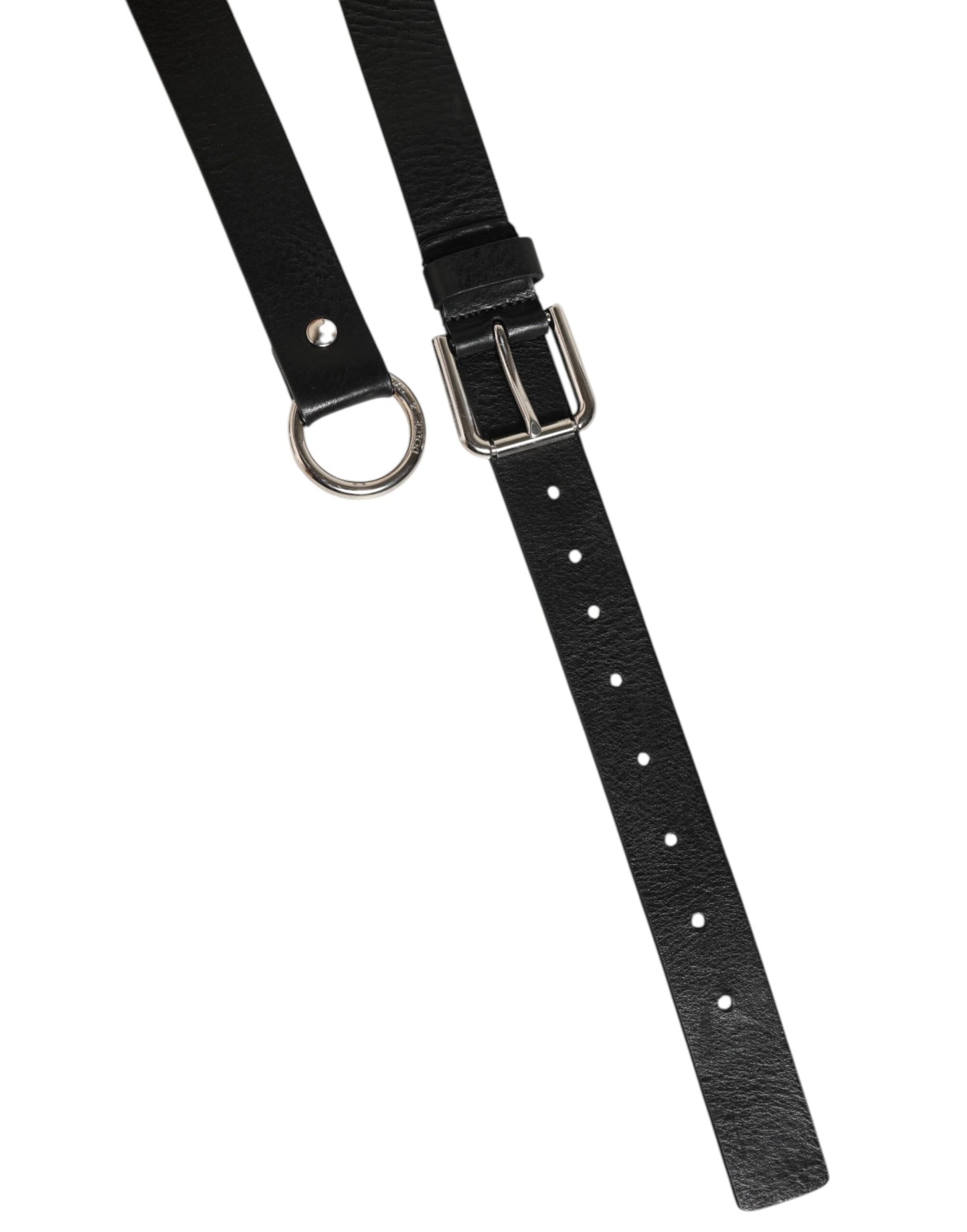 Black Leather Classic Metal Logo Buckle Belt