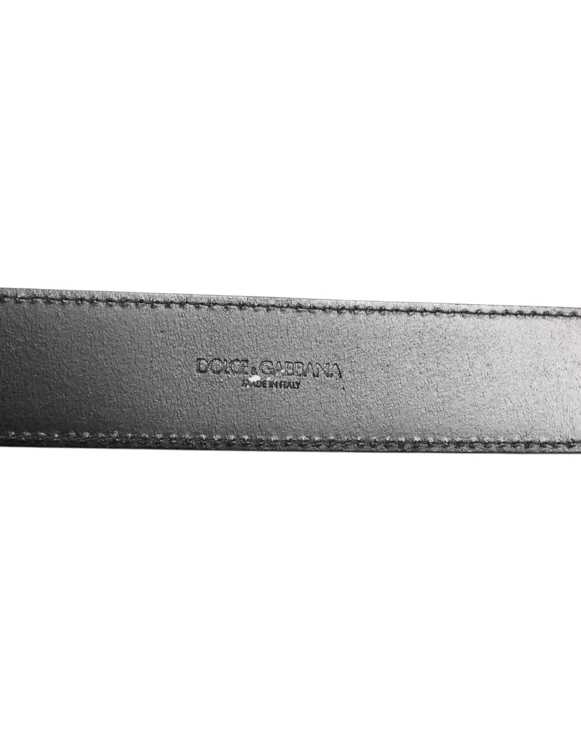 Black Leather Classic Metal Logo Buckle Belt