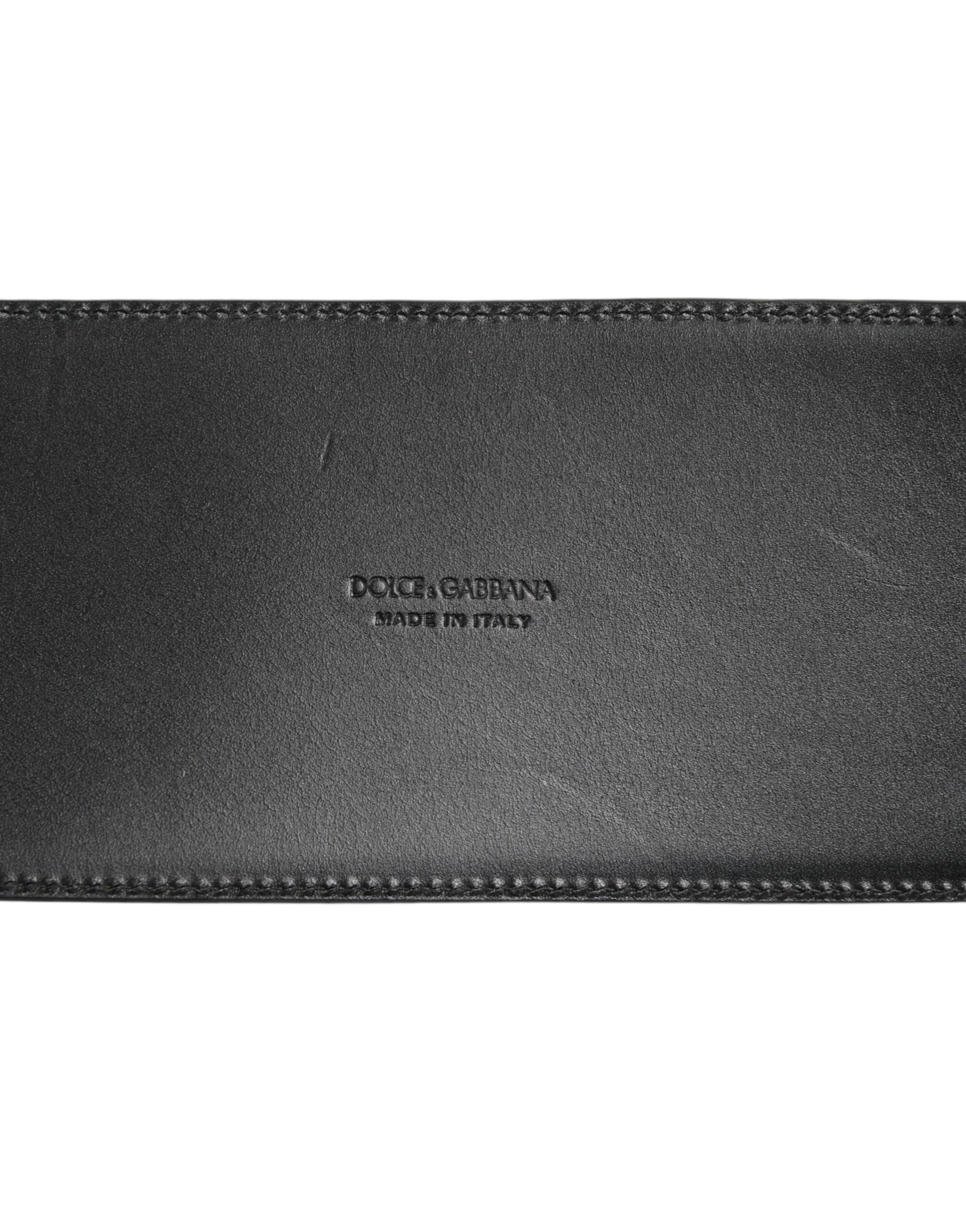 Black Leather 4-Strap Metal Multi-Buckle Belt