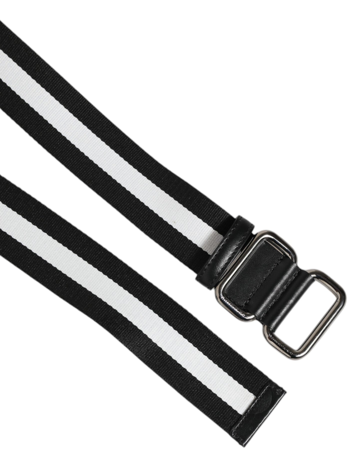 Black White Striped Metal Buckle Men Belt