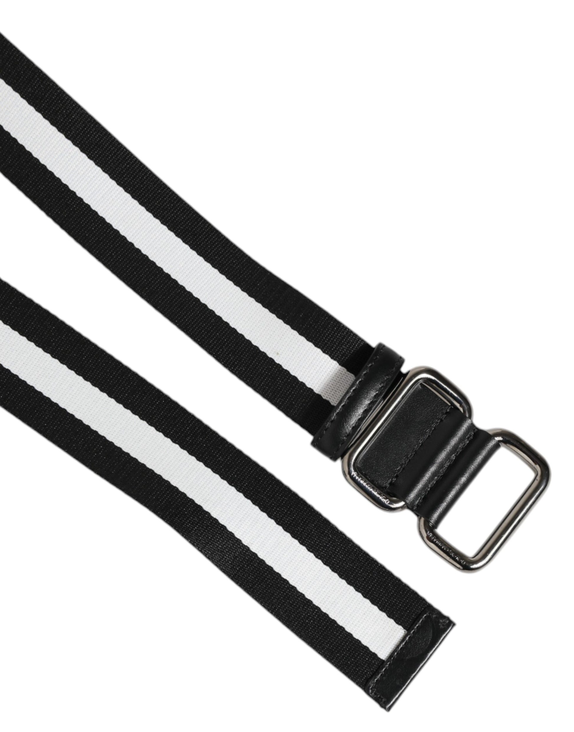 Black White Striped Metal Buckle Men Belt