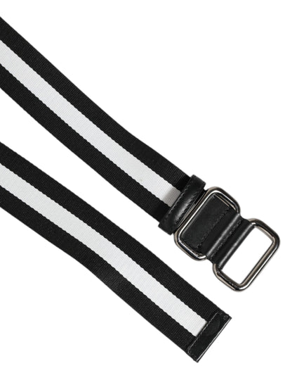 Black White Striped Metal Buckle Men Belt