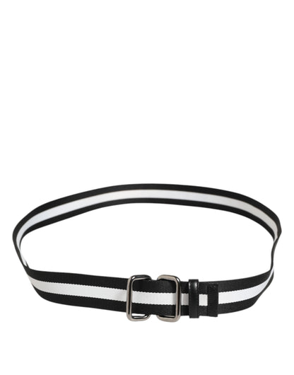 Black White Striped Metal Buckle Men Belt