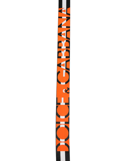 Black White Striped Logo Metal Buckle Belt