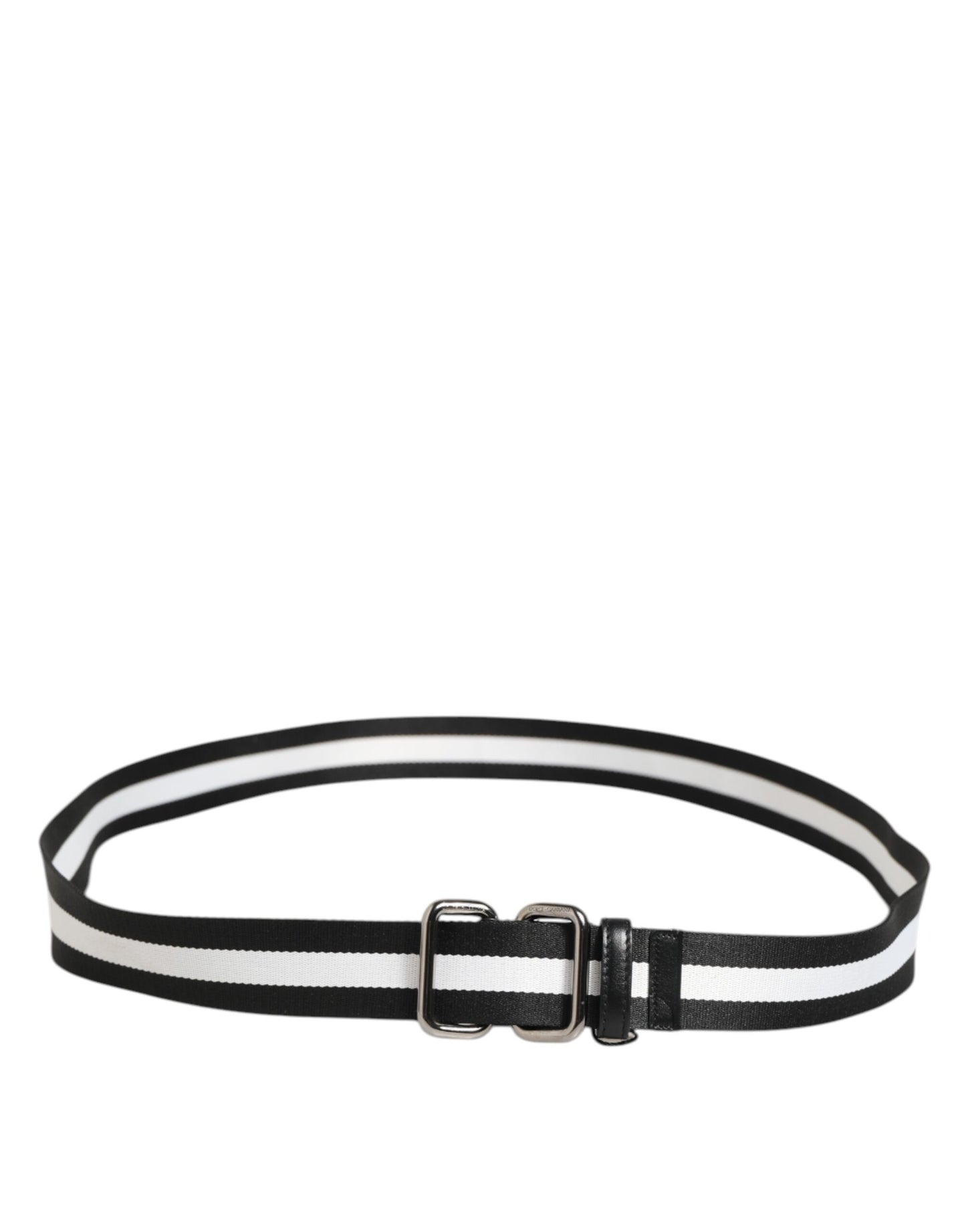 Black White Striped Logo Metal Buckle Belt