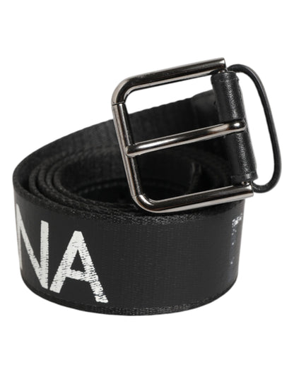 Black White Printed Metal Logo Buckle Belt