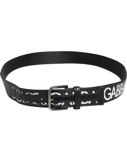 Black White Printed Metal Logo Buckle Belt