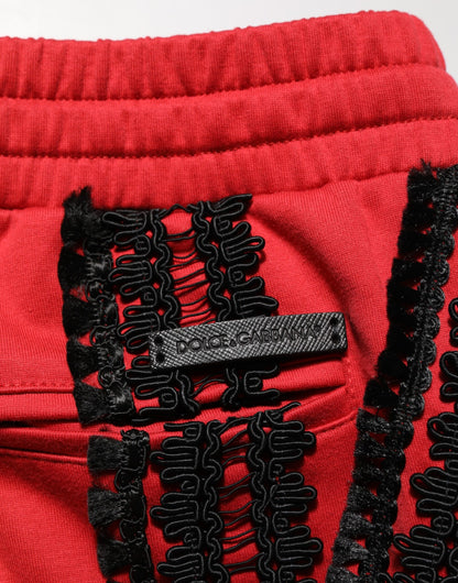 Red Embroidered Casual Cropped Trouser Pants